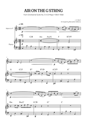 JS Bach • Air on the G String from Suite No. 3 BWV 1068 | french horn & piano sheet music w/ chords
