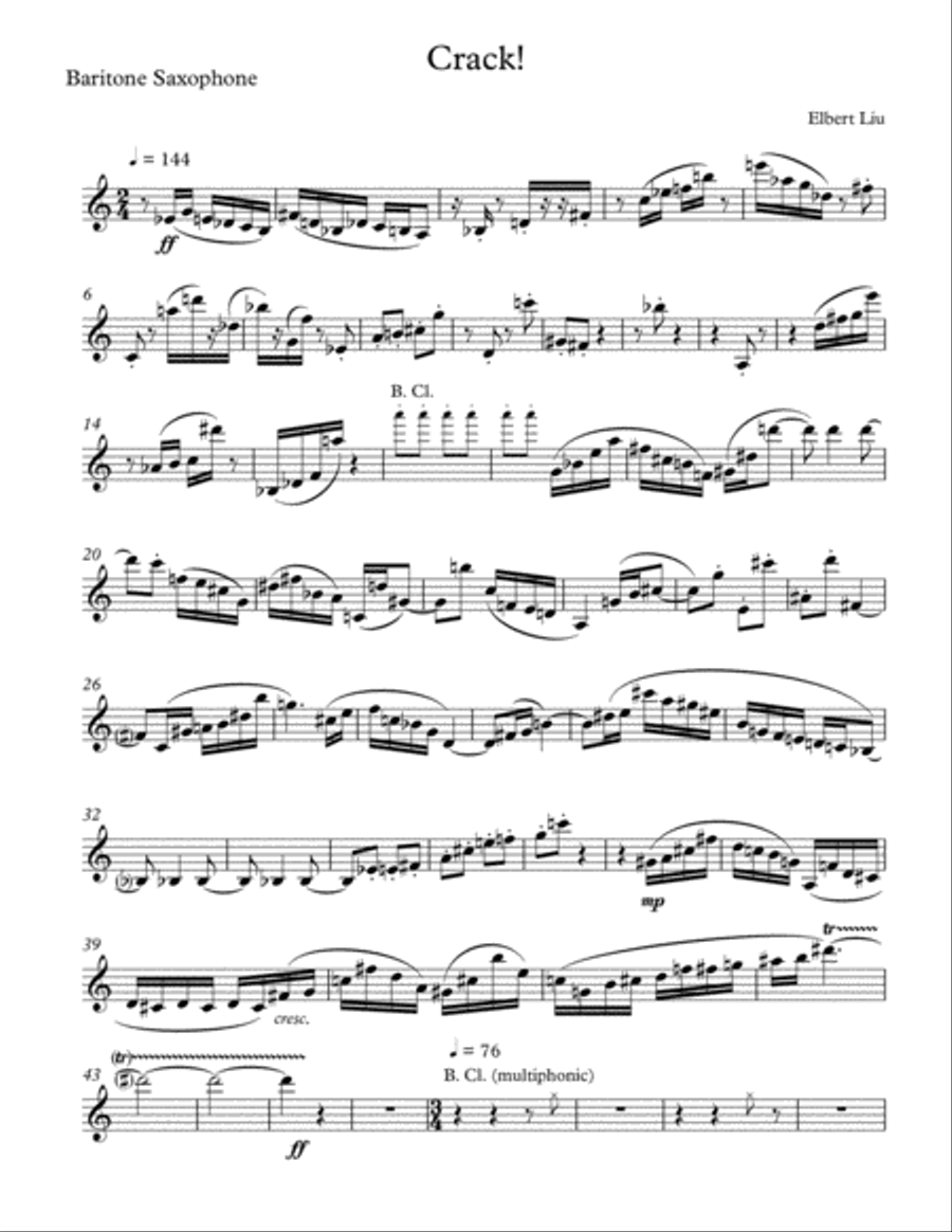 Crack! for Bass Clarinet and Baritone Saxophone - Instrumental Parts Woodwind Duet scores gallery preview page 1