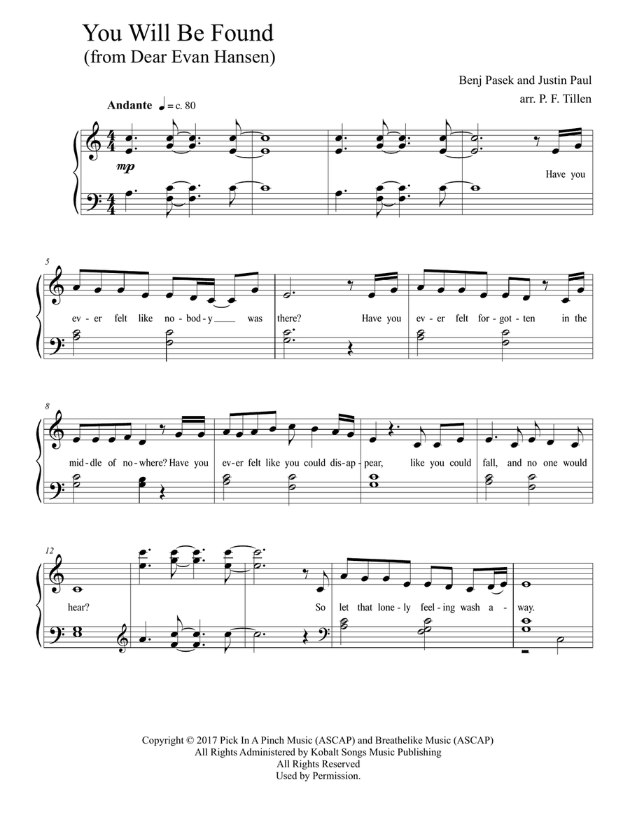 You Will Be Found Piano Solo scores gallery preview page 1
