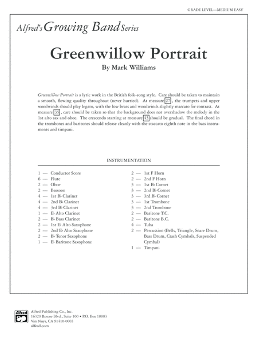 Greenwillow Portrait: Score Concert Band scores gallery preview page 1