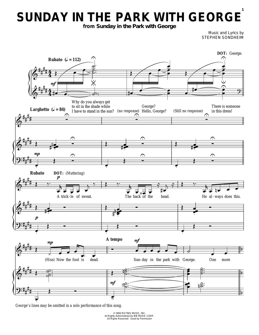 Sunday In The Park With George Piano, Vocal scores gallery preview page 1