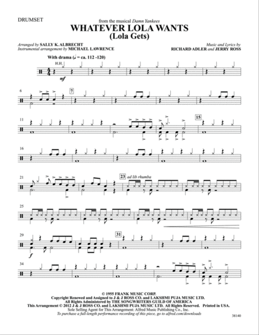 Whatever Lola Wants (Lola Gets) (from the musical Damn Yankees): Drums Drums scores gallery preview page 1