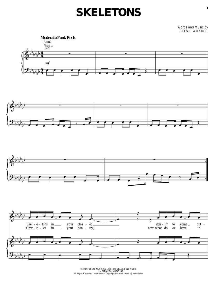 Skeletons Piano, Vocal, Guitar scores gallery preview page 1