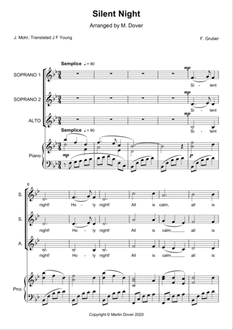 Silent Night - SSA Three part Choir. Upper Voices SSA scores gallery preview page 1