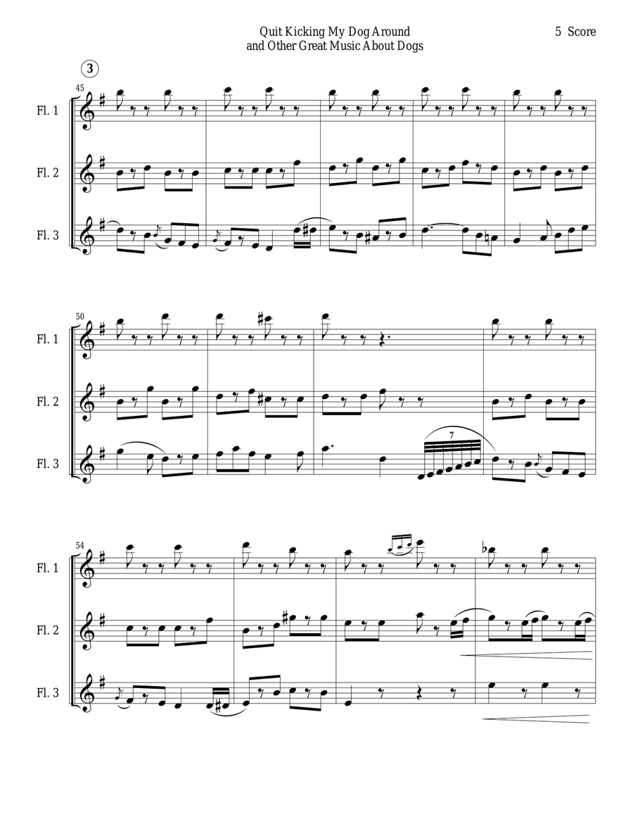 Quit Kicking My Dog Around and Other Music about Dogs for Flute Trio Flute Trio scores gallery preview page 5