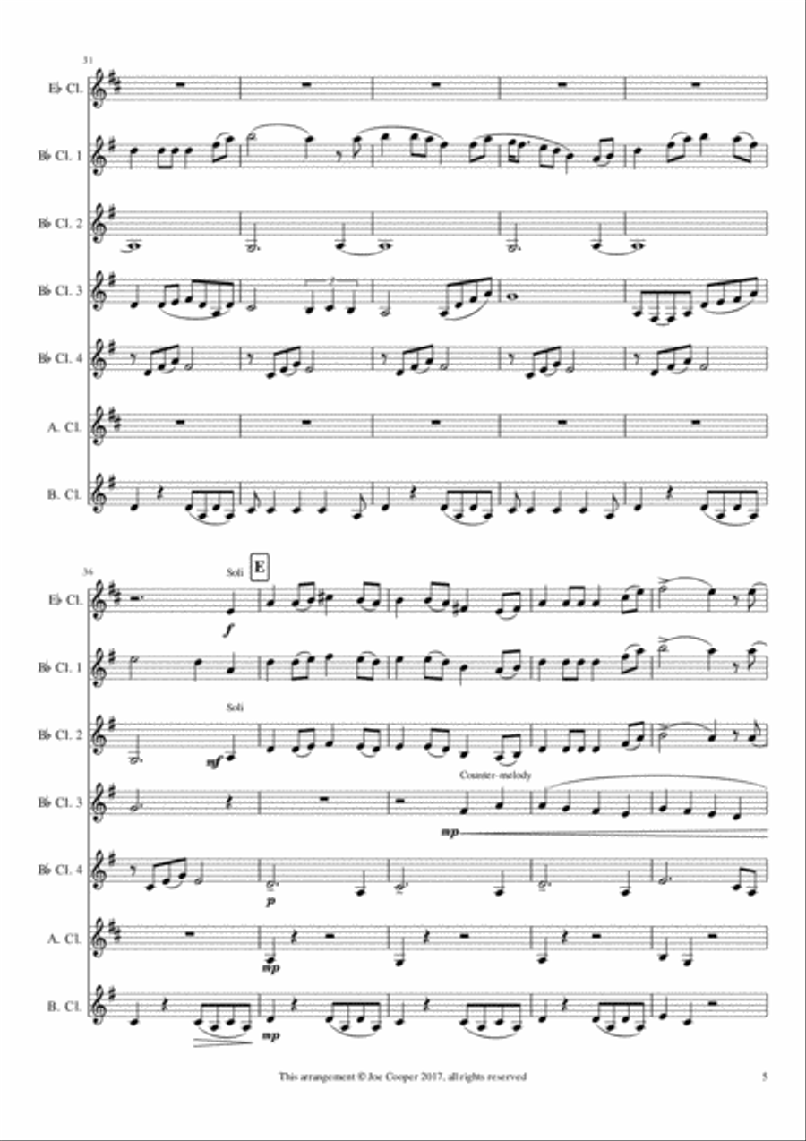 Loch Lomond - Scottish Folk Melody for Clarinet Choir or Quintet Woodwind Quintet scores gallery preview page 5