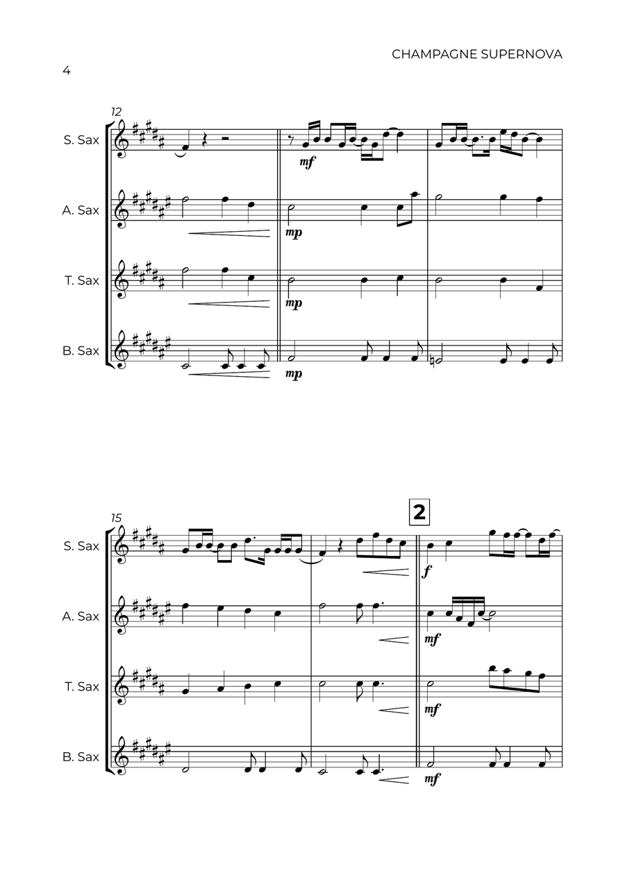 Champagne Supernova Saxophone Quartet scores gallery preview page 4