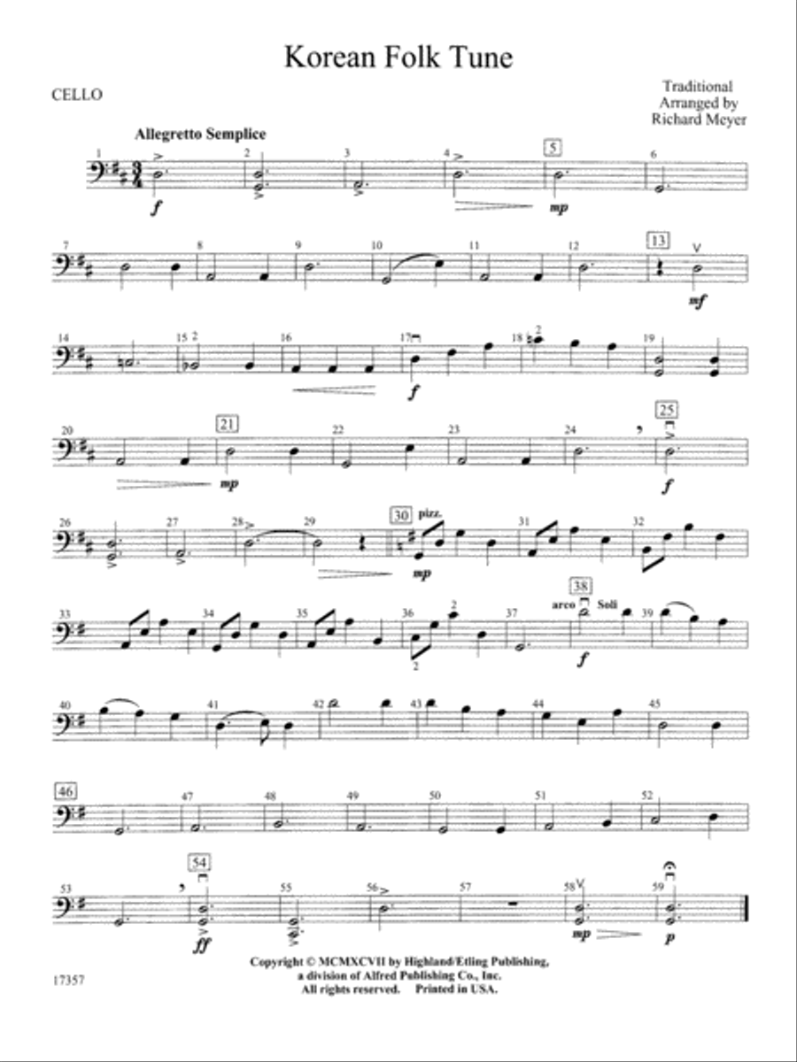 Korean Folk Tune: Cello String Orchestra scores gallery preview page 1