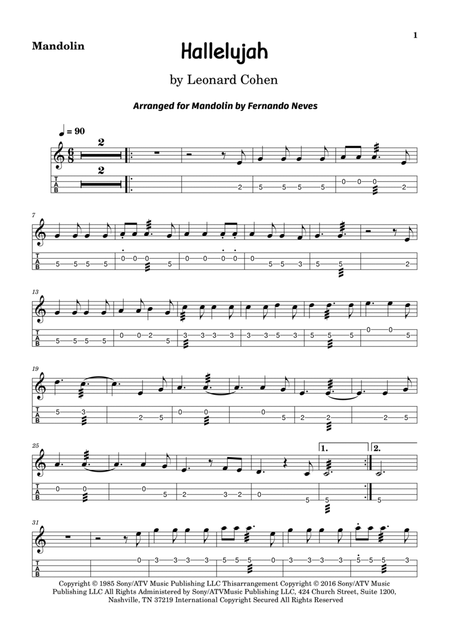 Hallelujah Mandolin scores gallery preview page 1