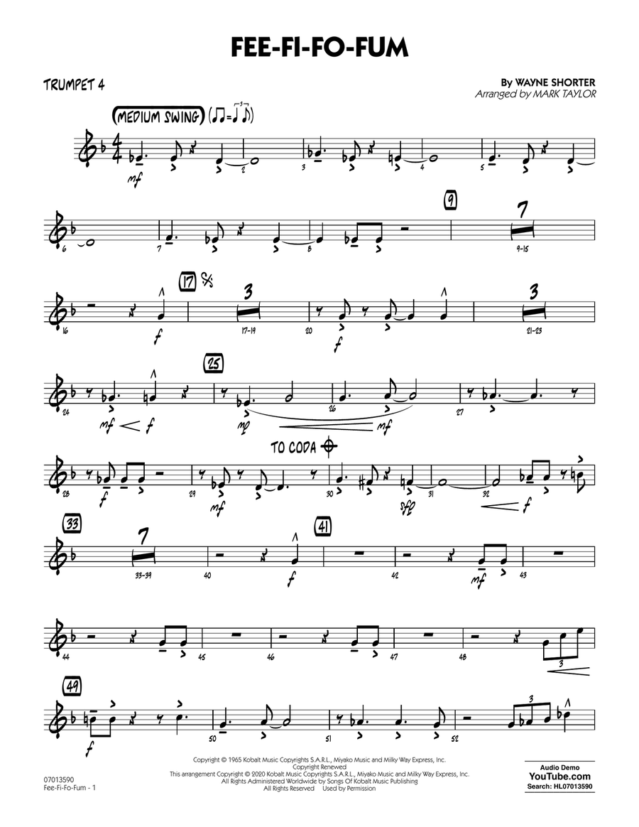 Fee-Fi-Fo-Fum (arr. Mark Taylor) - Trumpet 4 Jazz Ensemble scores gallery preview page 1
