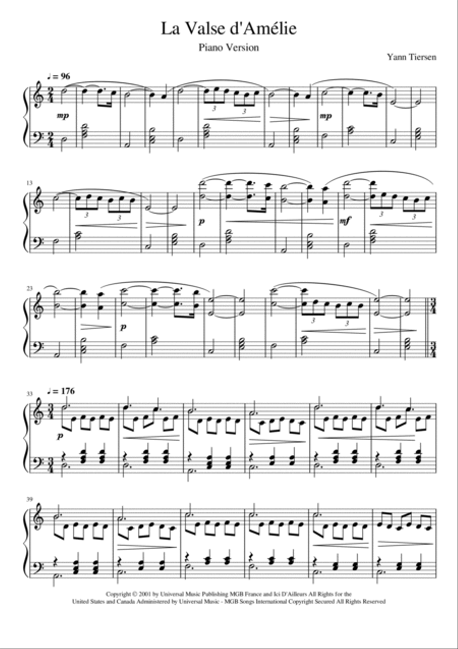 La Valse D'amelie Piano Solo scores gallery preview page 2