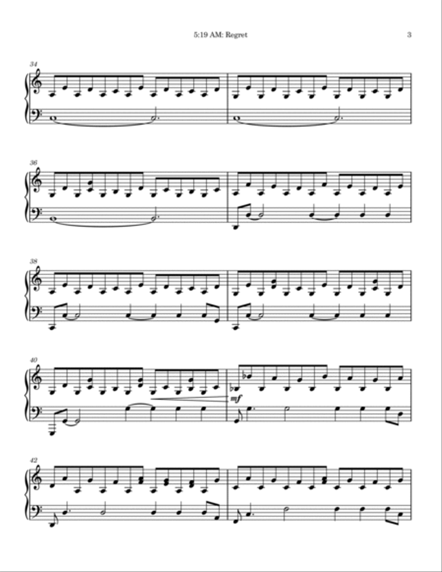 5:19 AM: Regret Piano Solo scores gallery preview page 3