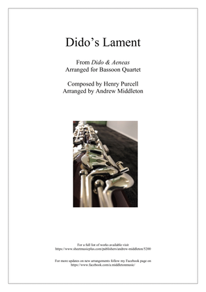 Book cover for Dido's Lament arranged for Bassoon Quartet
