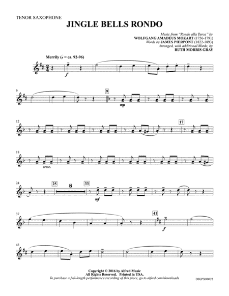 Jingle Bells Rondo: Tenor Saxophone