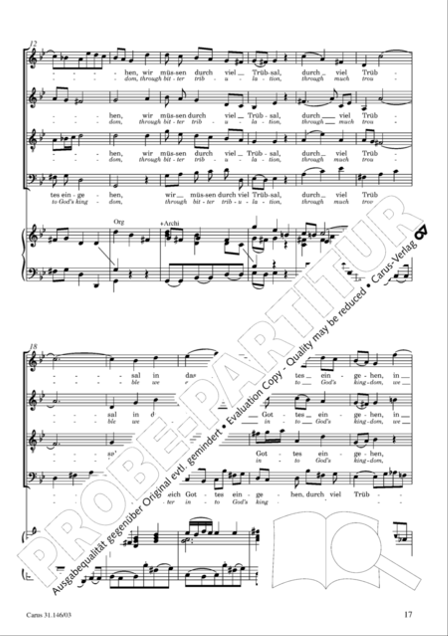 Through bitter tribulation we enter into God's kingdom (Wir mussen durch viel Trubsal in das Reich Gottes eingehen) 4-Part scores gallery preview page 18
