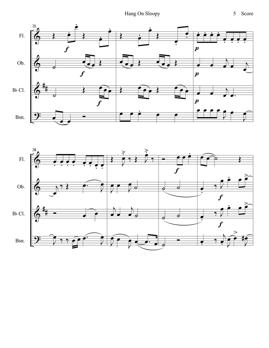 Hang On Sloopy Woodwind Quartet scores gallery preview page 6