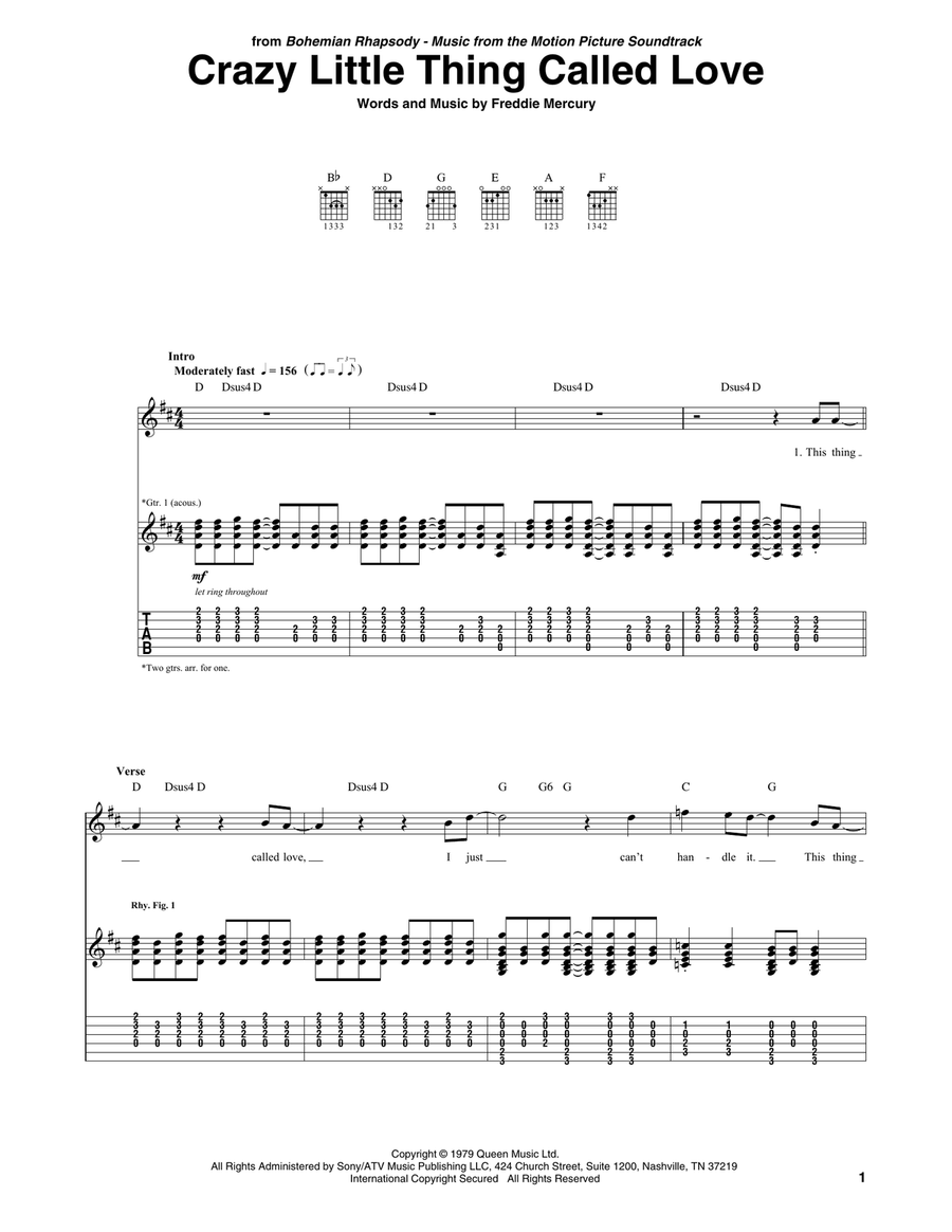 Crazy Little Thing Called Love Acoustic Guitar scores gallery preview page 1
