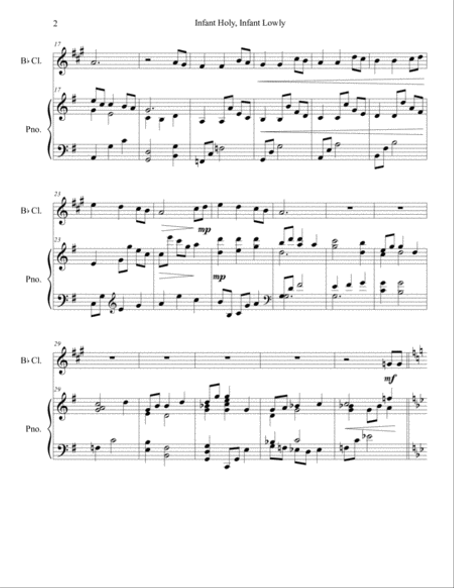 Infant Holy, Infant Lowly (clarinet/piano), arr. Brenda Portman Clarinet Solo scores gallery preview page 2
