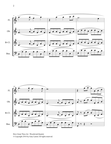 HOW GREAT THOU ART (Woodwind Quartet – Flute, Oboe, Clarinet, Bassoon with Score & Parts)