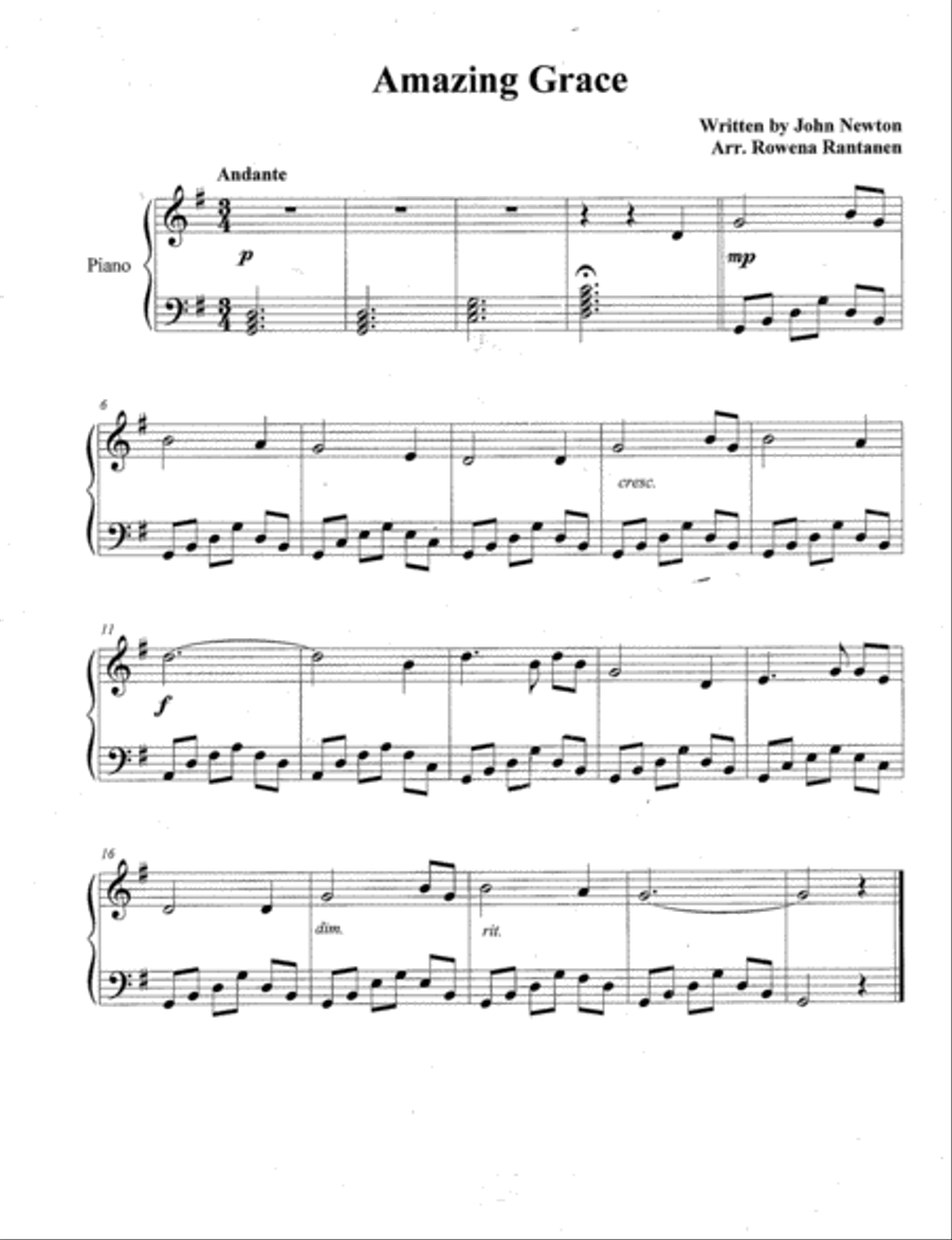 Amazing Grace Easy Piano scores gallery preview page 1