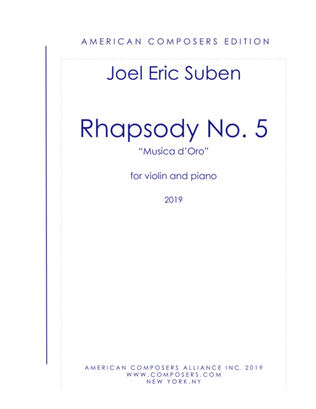 [Suben] Rhapsody No. 5 for Violin and Orchestra "Musica d'Oro" (Piano Reduction)
