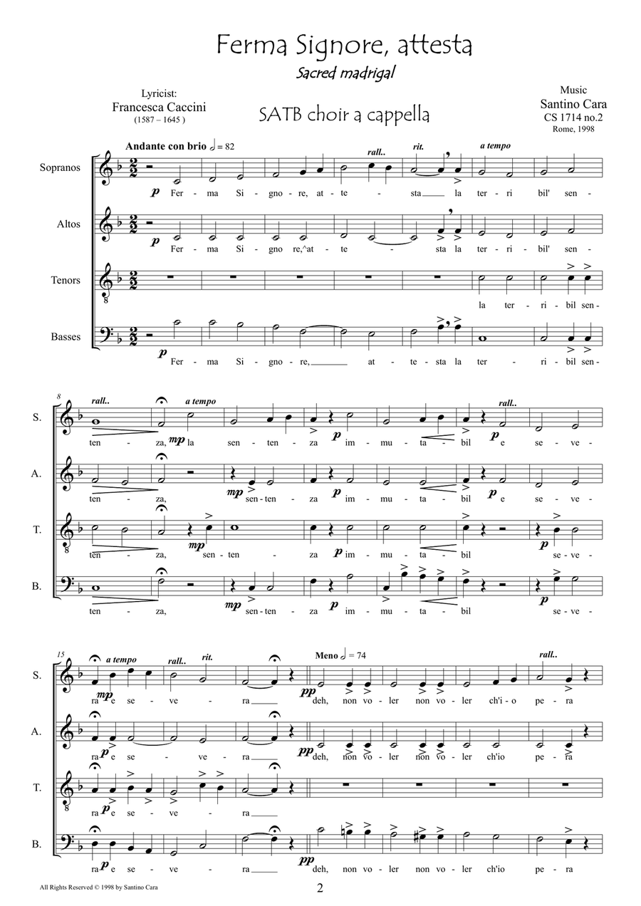 Ferma Signore, attesta - Madrigale sacro per voci miste a cappella 4-Part scores gallery preview page 2