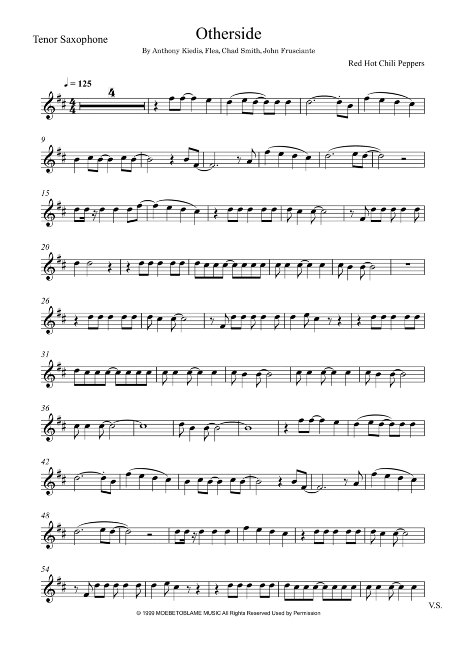 Otherside Tenor Saxophone scores gallery preview page 1