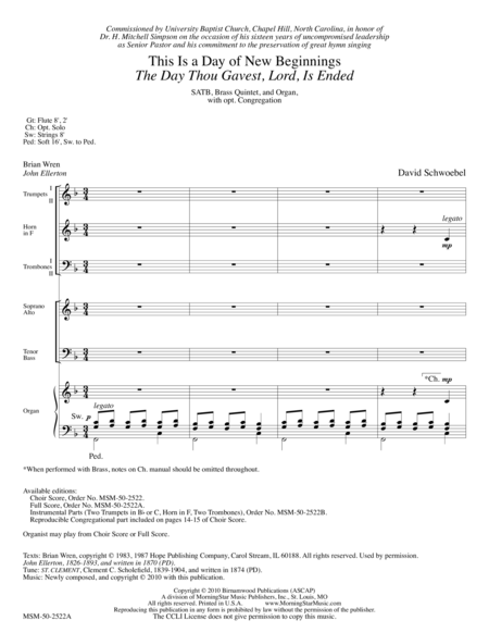 This Is a Day of New Beginnings: The Day Thou Gavest, Lord, Is Ended (Downloadable Full Score) image number null