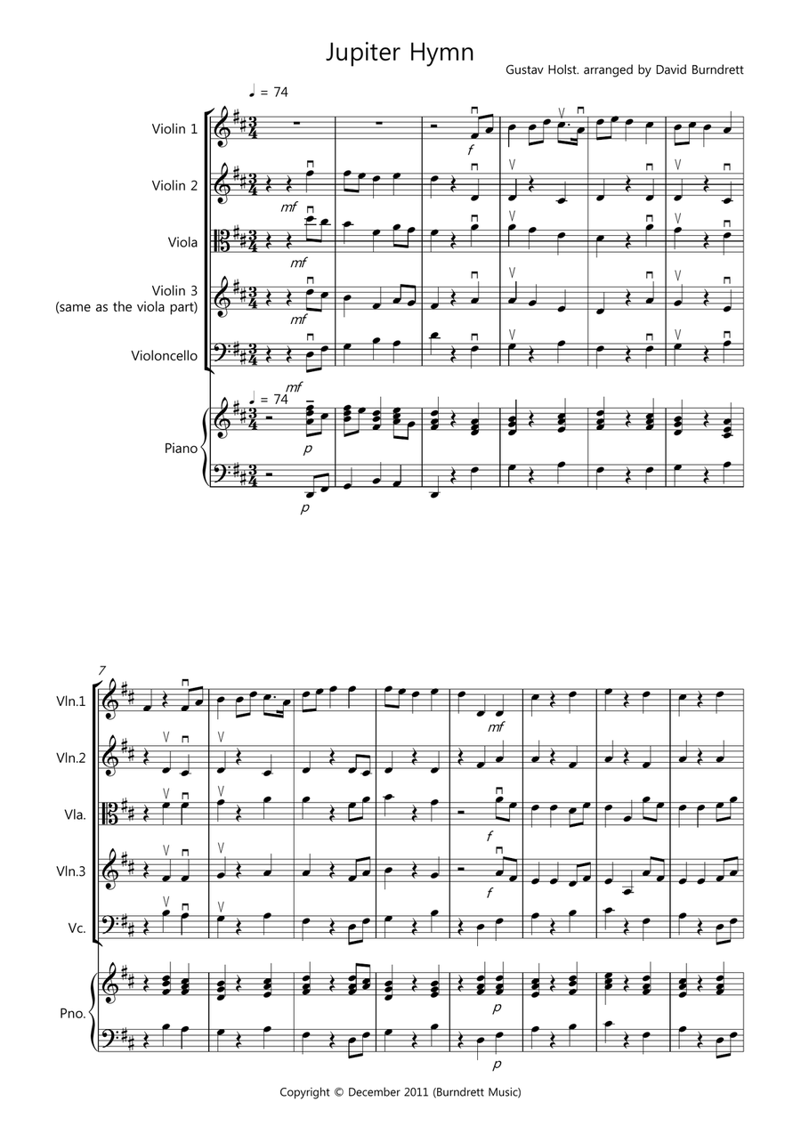 Jupiter Hymn for String Quartet String Quartet scores gallery preview page 1
