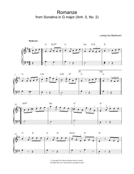 Romanze From Sonatina In G Major (Anh. 5, No. 2)