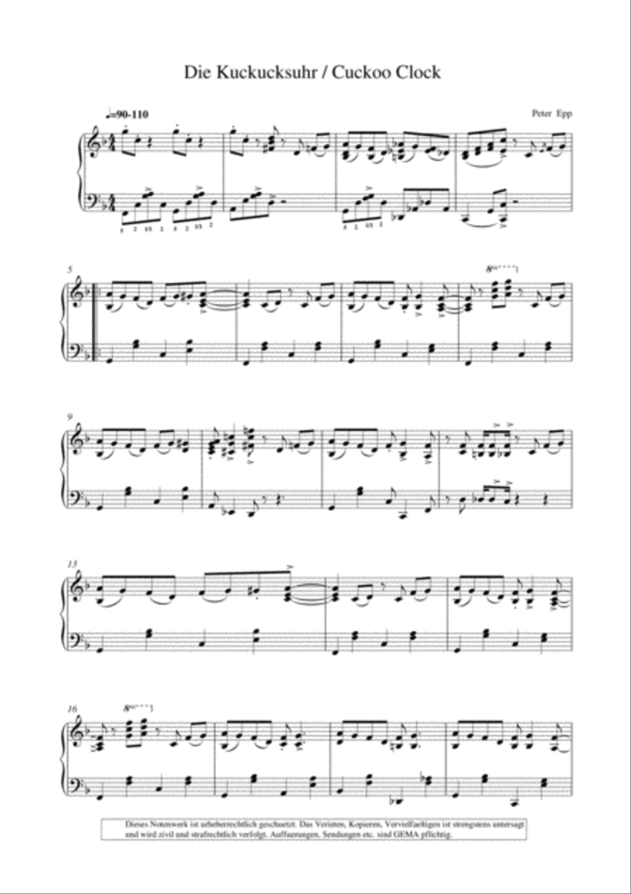 Cuckoo Clock, (Piano Collection fuer Entertainer) Piano Solo scores gallery preview page 1
