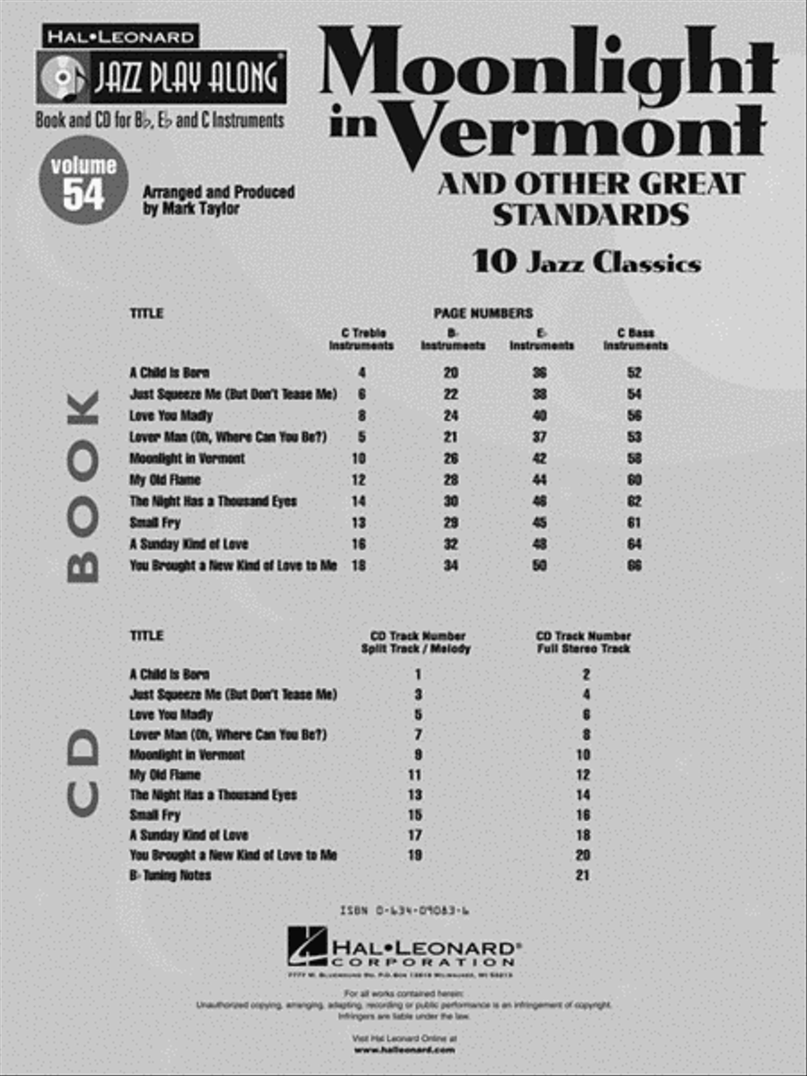 Moonlight in Vermont & Other Great Standards CD scores gallery preview page 3