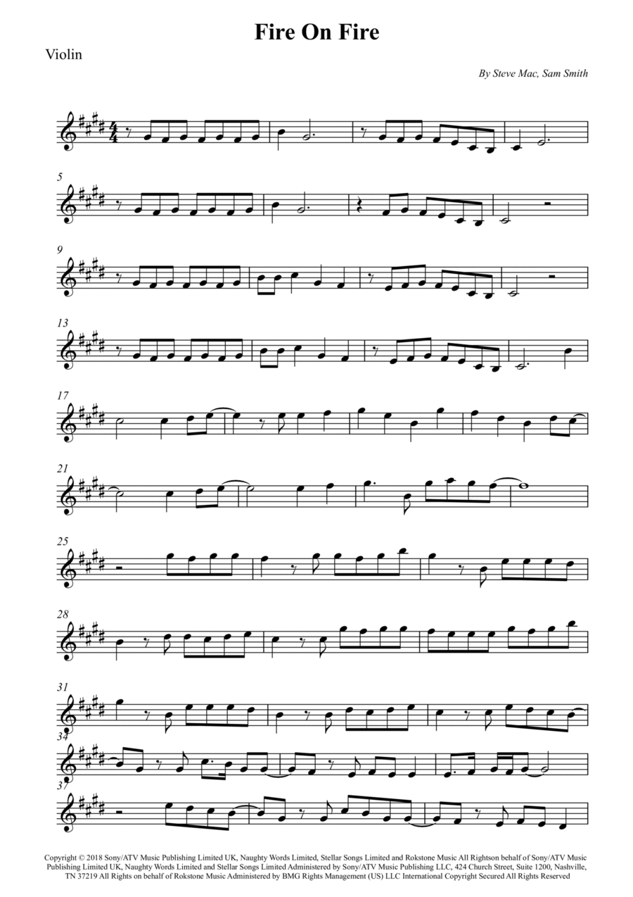 Fire On Fire Violin Solo scores gallery preview page 1