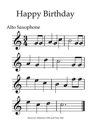 Book cover for Happy Birthday - Alto Saxophone with note names