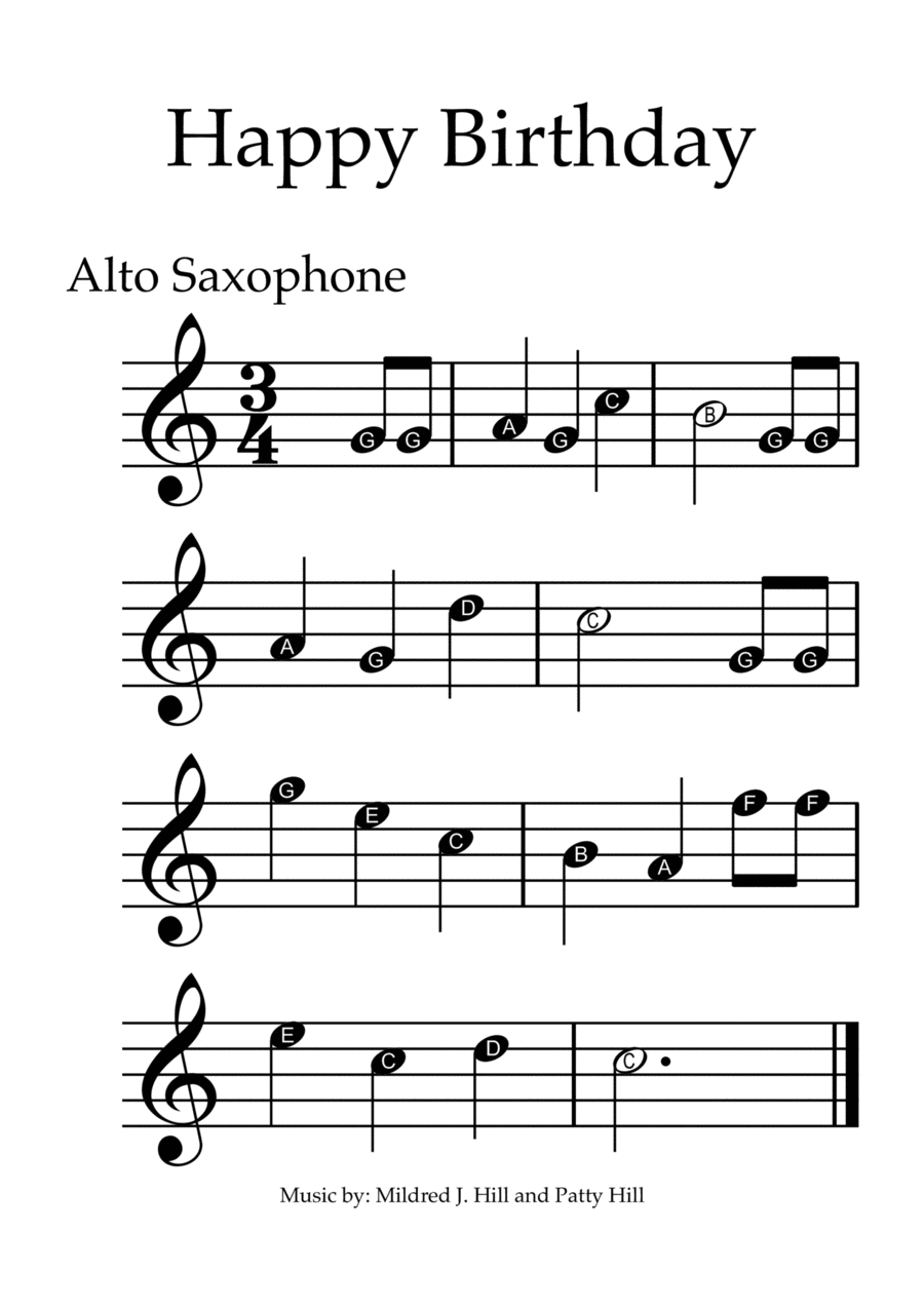 Book cover for Happy Birthday - Alto Saxophone with note names