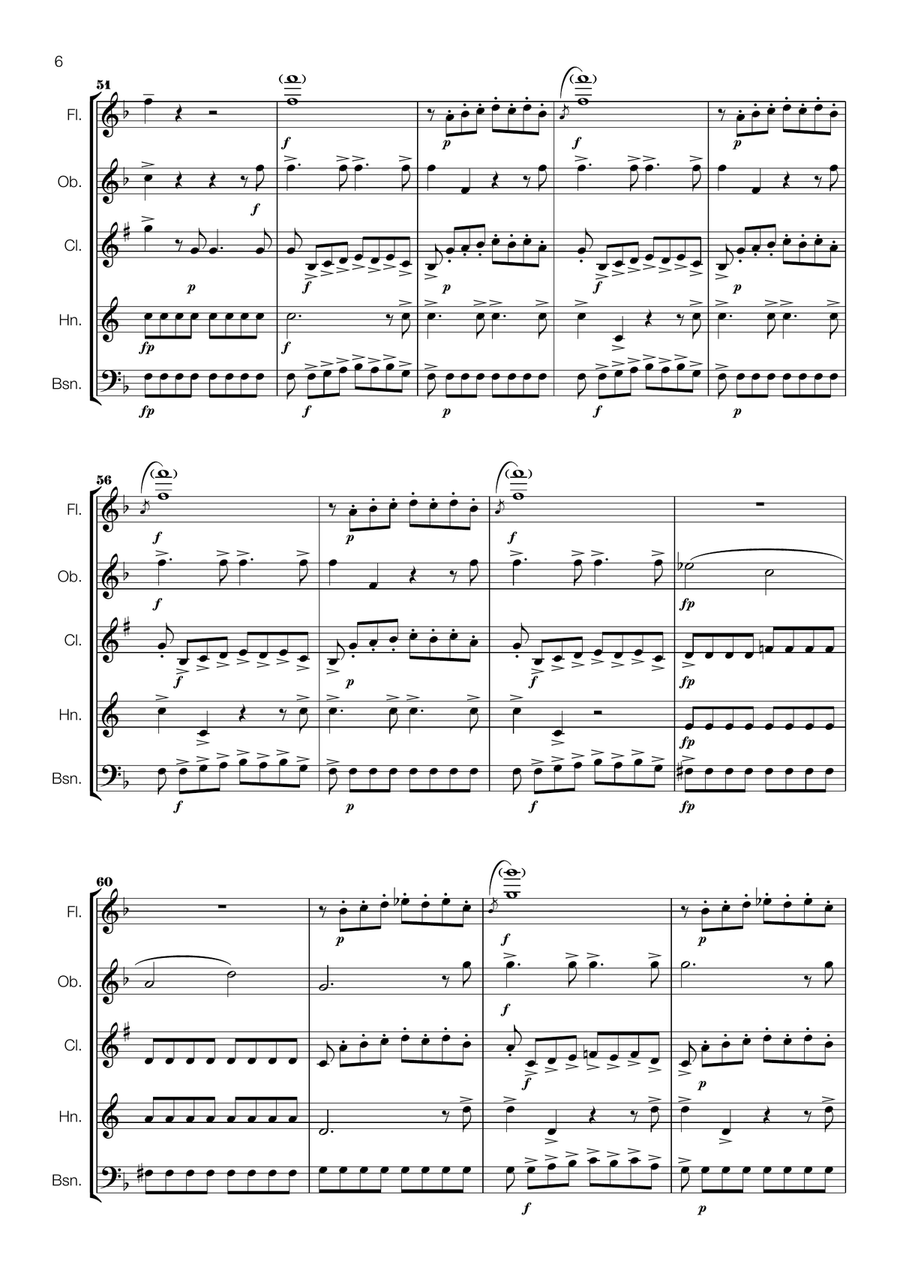The Queen of the Night Aria (Mozart) for Wind Quintet Woodwind Quintet scores gallery preview page 6