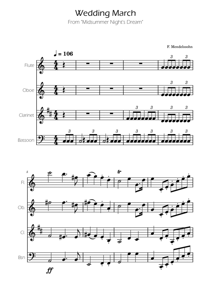 Wedding March - Woodwind quartet - F.Mendelssohn image number null