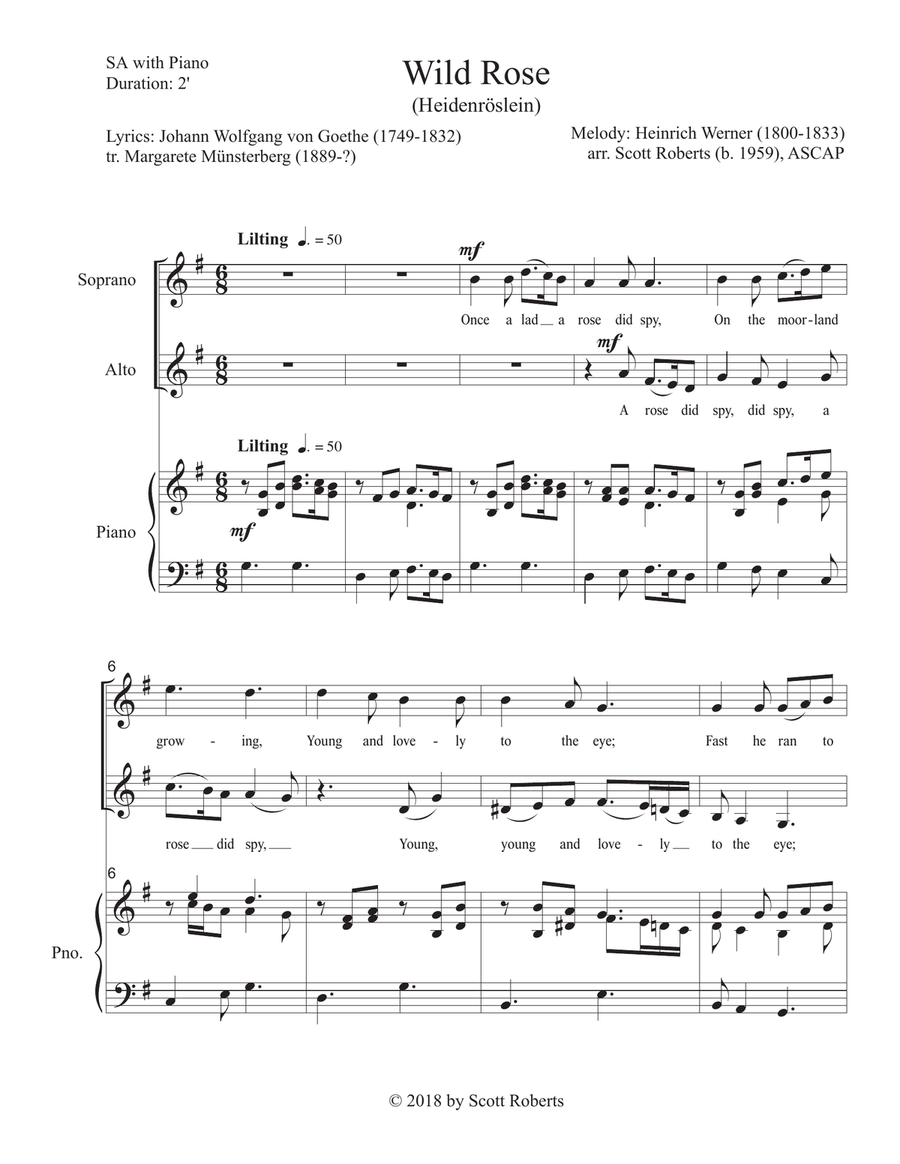 Wild Rose (Heidenröslein) Wild Rose (Heidenröslein) SA scores gallery preview page 1