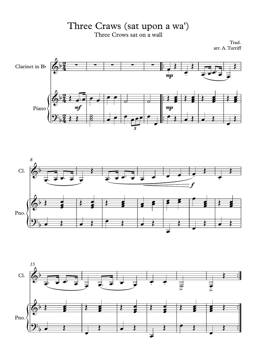 Three Craws (sat upon a wa') - Clarinet and Piano (score and parts)