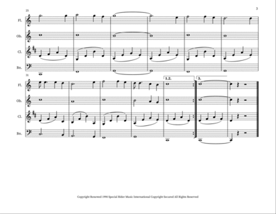 Blowin' In The Wind Woodwind Quartet scores gallery preview page 3