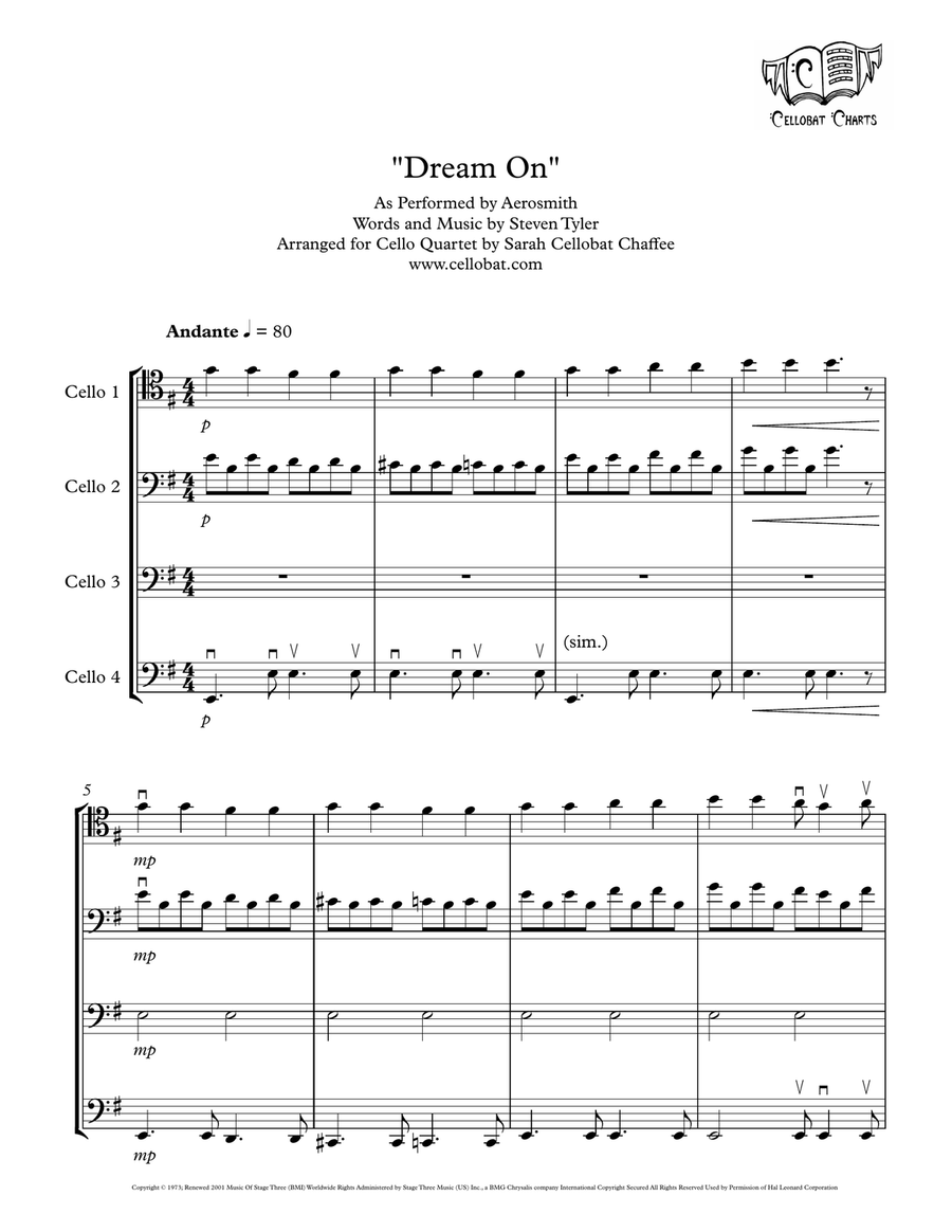 Dream On Cello scores gallery preview page 1