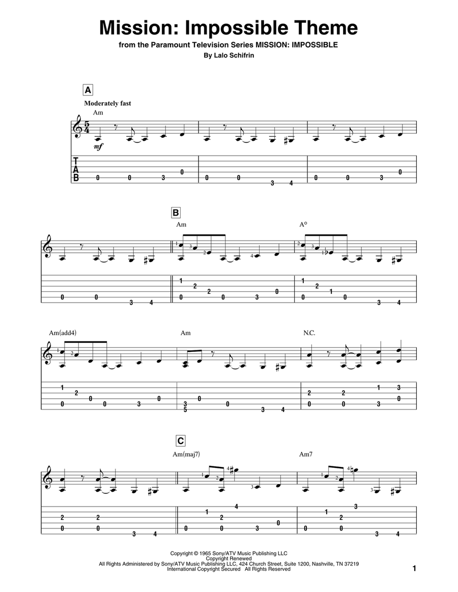 Mission: Impossible Theme Acoustic Guitar scores gallery preview page 1