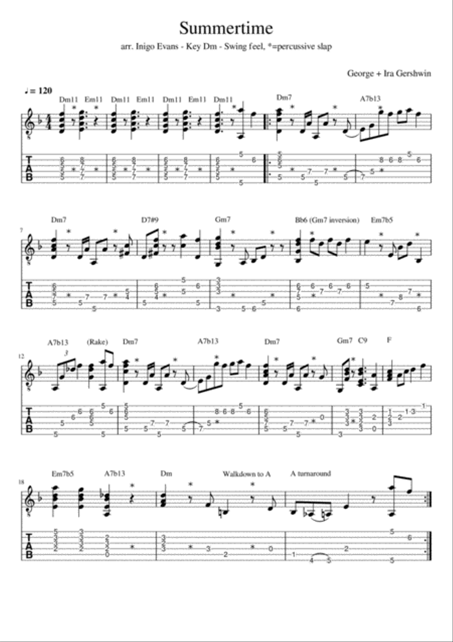 Summertime Guitar Tablature scores gallery preview page 1