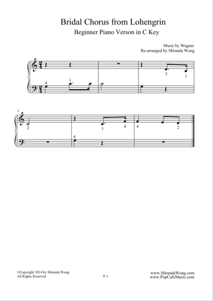 Bridal Chorus (from Lohengrin) - Beginner Piano Version in C Key image number null