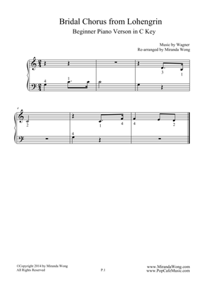 Bridal Chorus (from Lohengrin) - Beginner Piano Version in C Key