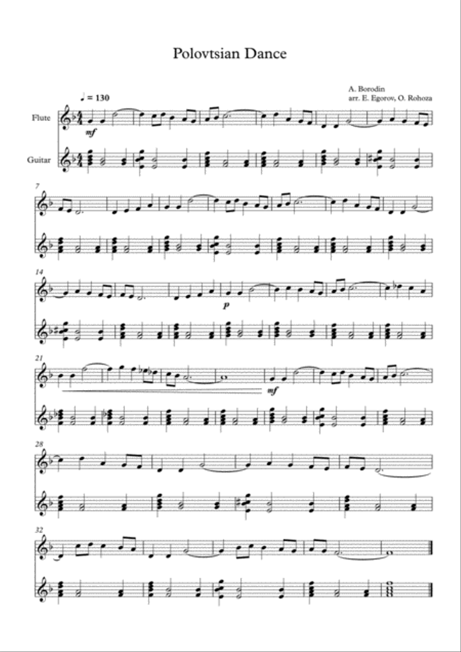 Polovtsian Dance, Alexander Borodin, For Flute & Guitar Flute scores gallery preview page 1
