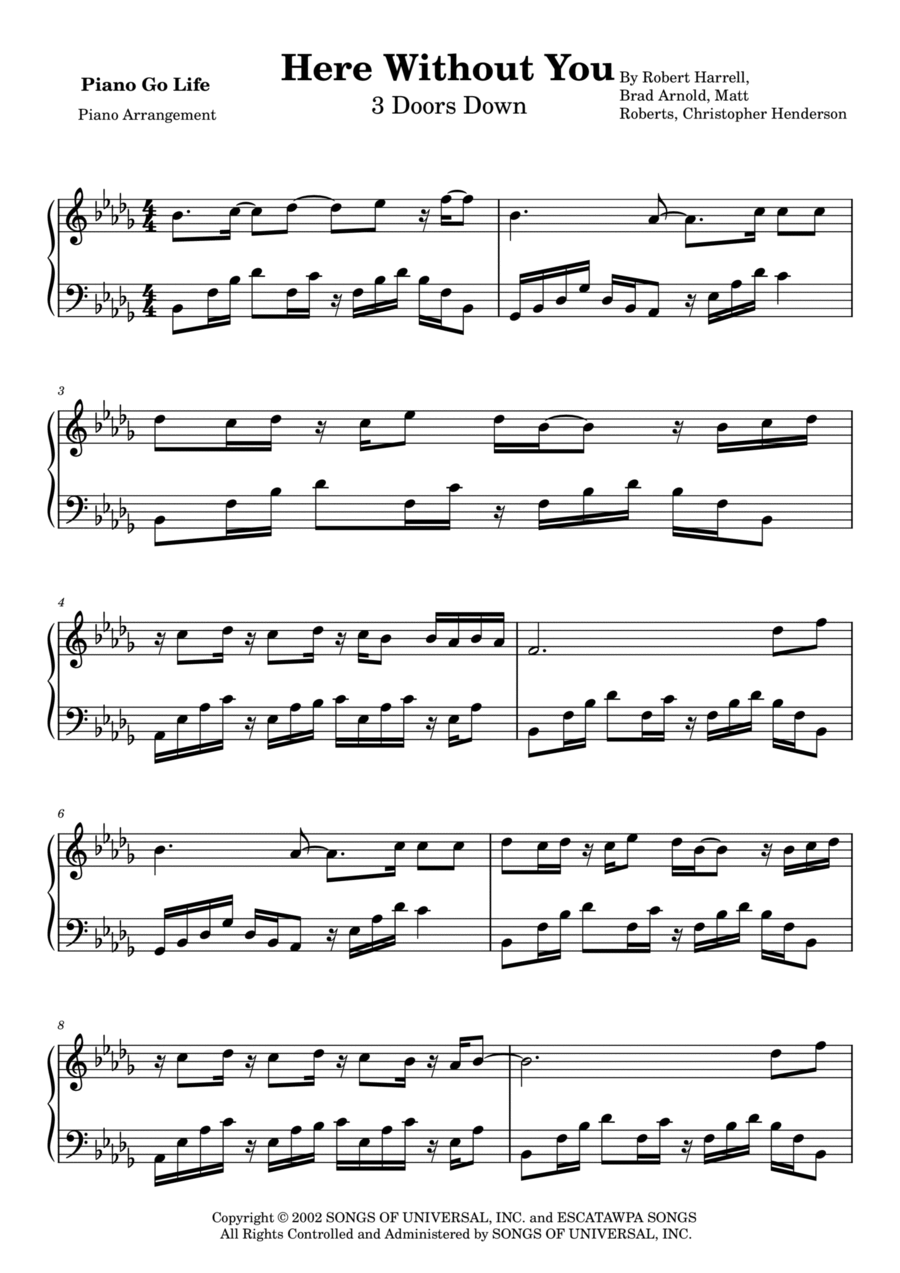 Here Without You Piano Solo scores gallery preview page 1