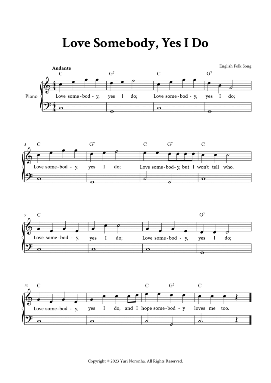 Love Somebody, Yes I Do - Easy Piano in C (with Lyrics) Piano Method scores gallery preview page 1