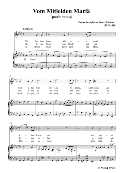 Schubert-Vom Mitleiden Mariä in f minor,for voice and piano image number null