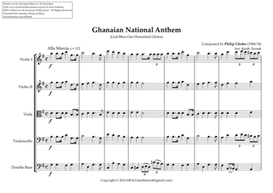 Ghanaian National Anthem for String Orchestra (MFAO World National Anthem Series) image number null